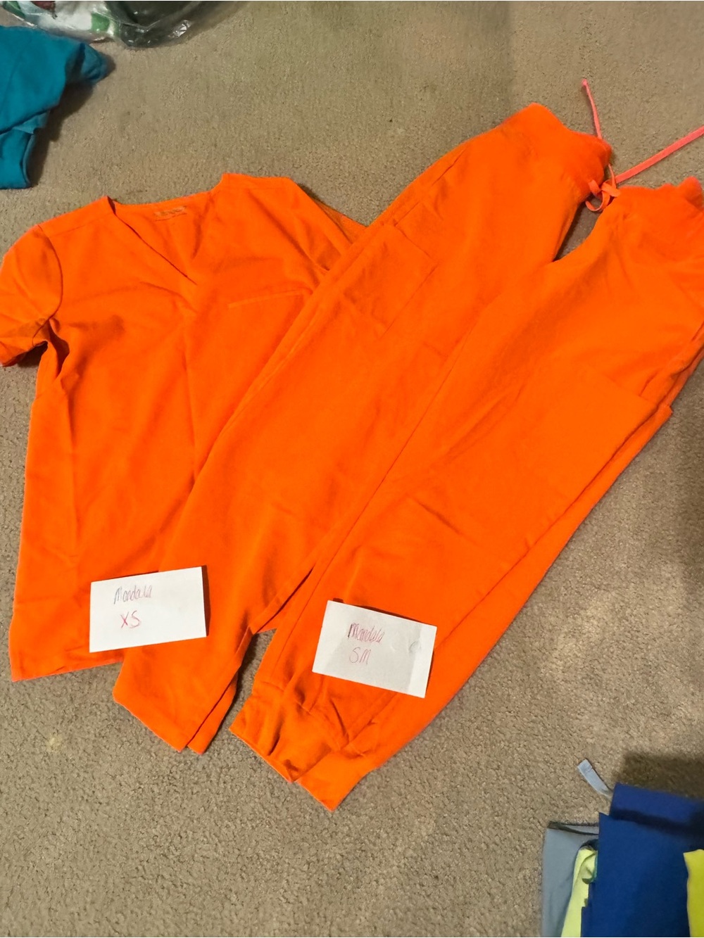 Mandala Bright Orange Scrub Set - V-Neck Top & Drawstring Pants